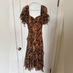 ASOS Brown Leopard-Print Puff Sleeve Maxi Dress